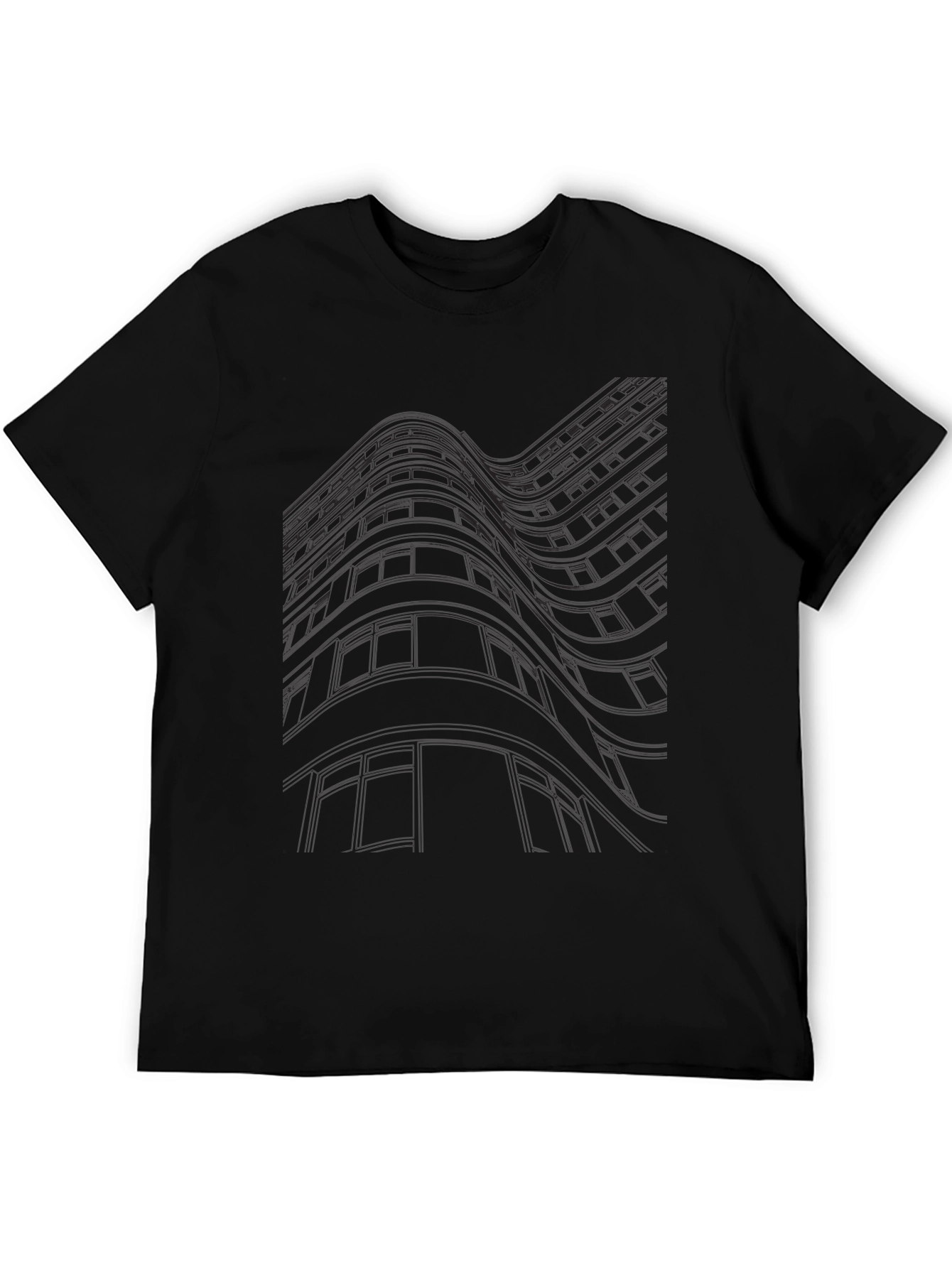 Modern Abstract Building Line Art Black T-Shirt