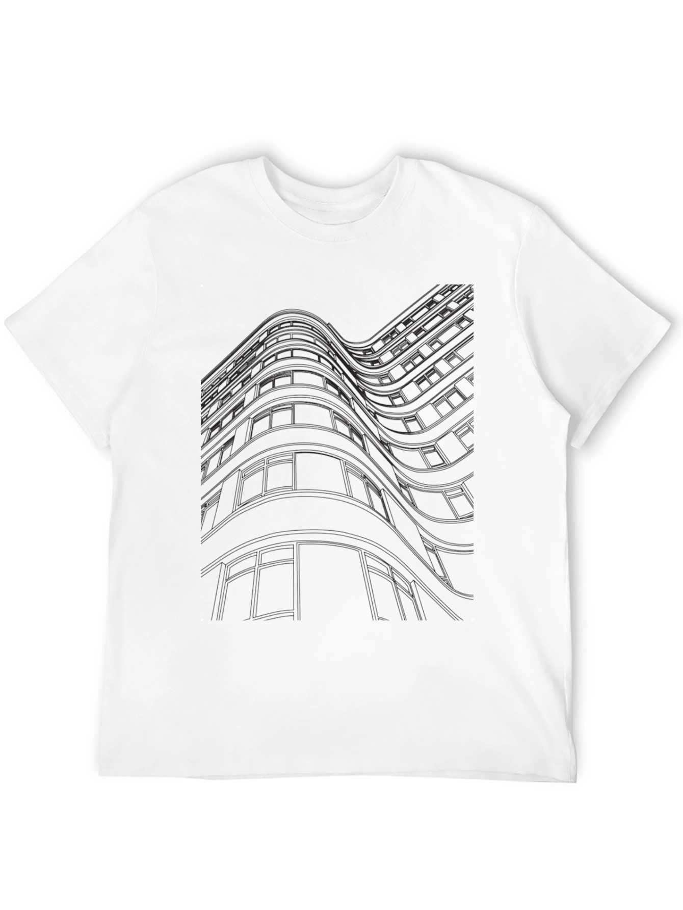 Modern Abstract Building Line Art Black T-Shirt