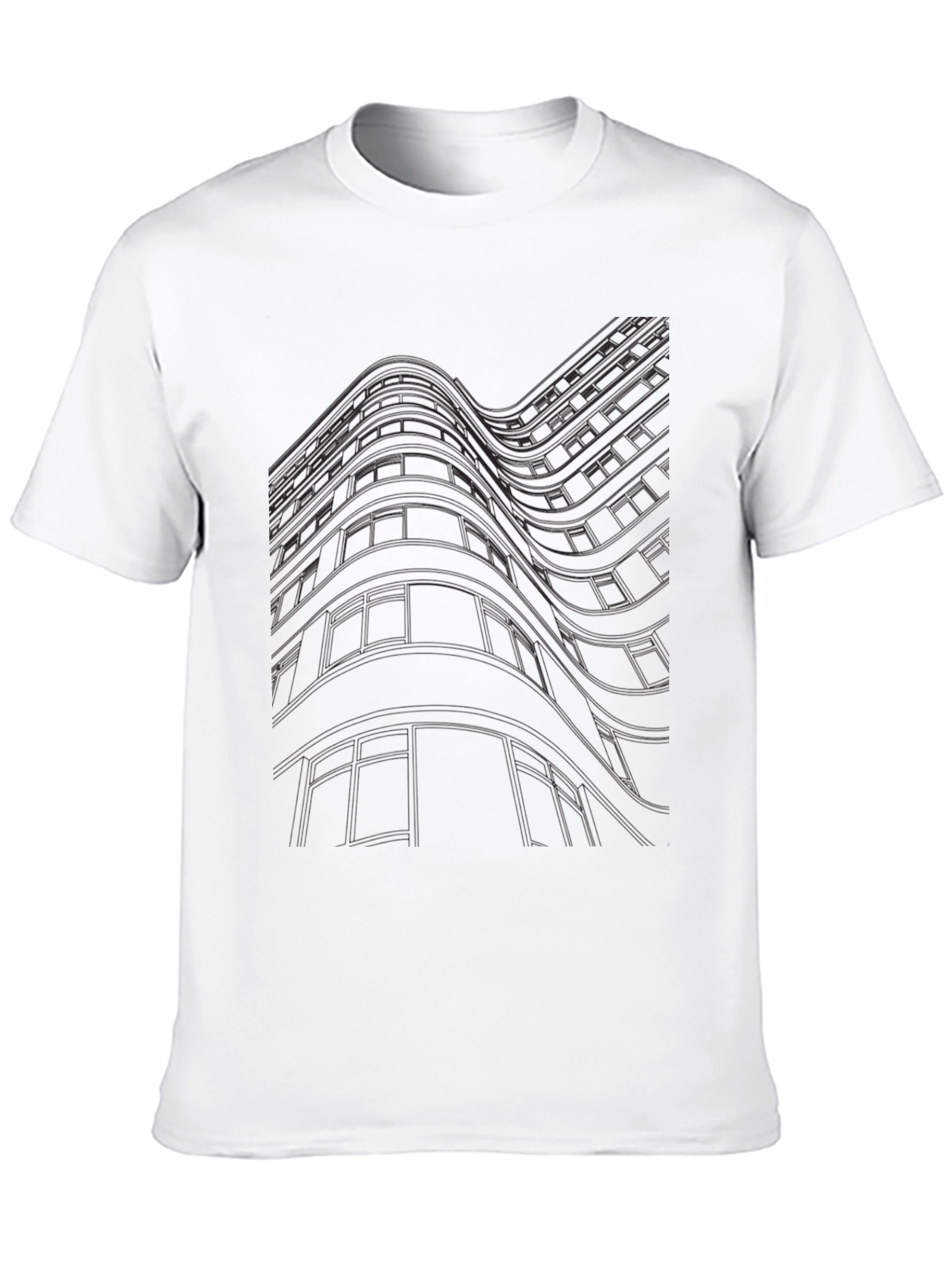 Modern Abstract Building Line Art Black T-Shirt