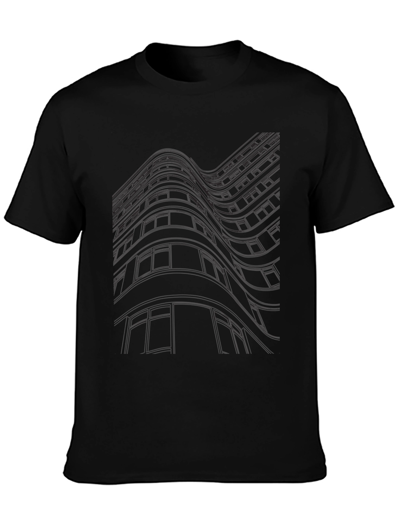 Modern Abstract Building Line Art Black T-Shirt