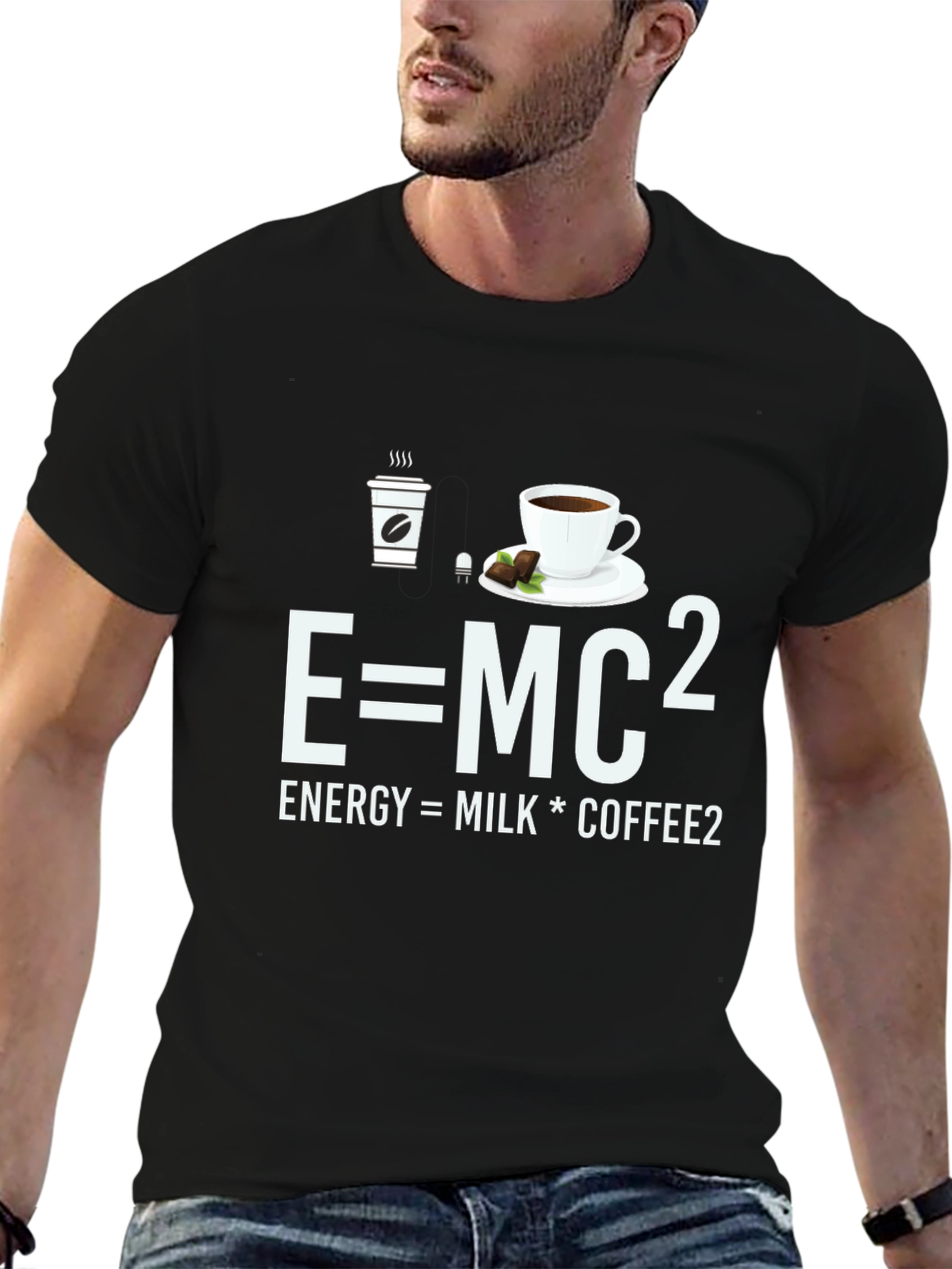 E=MC² Coffee T-Shirt - Energy Milk Coffee Pun Tee