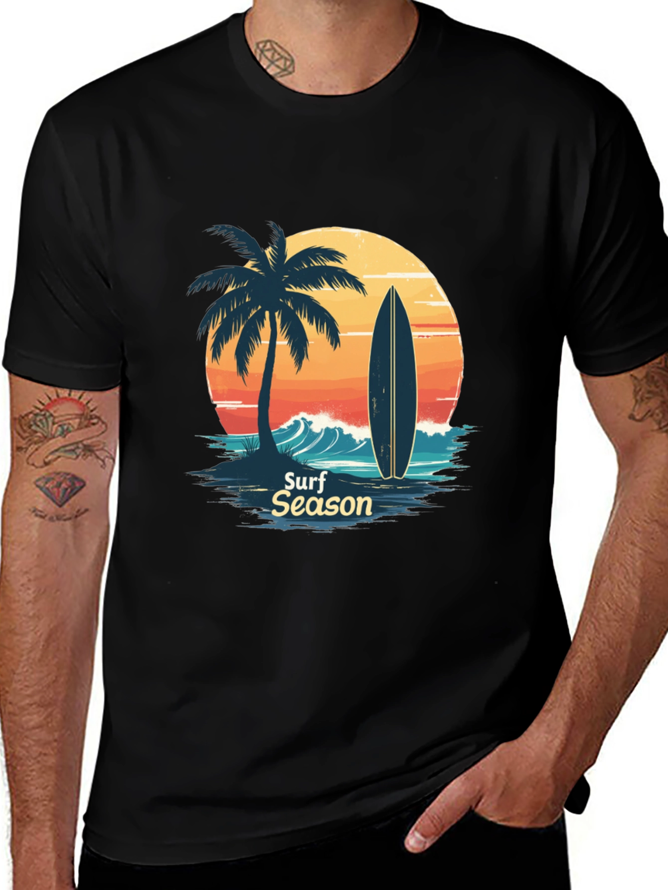 Surf Season Graphic Tee - Mens Black T-Shirt
