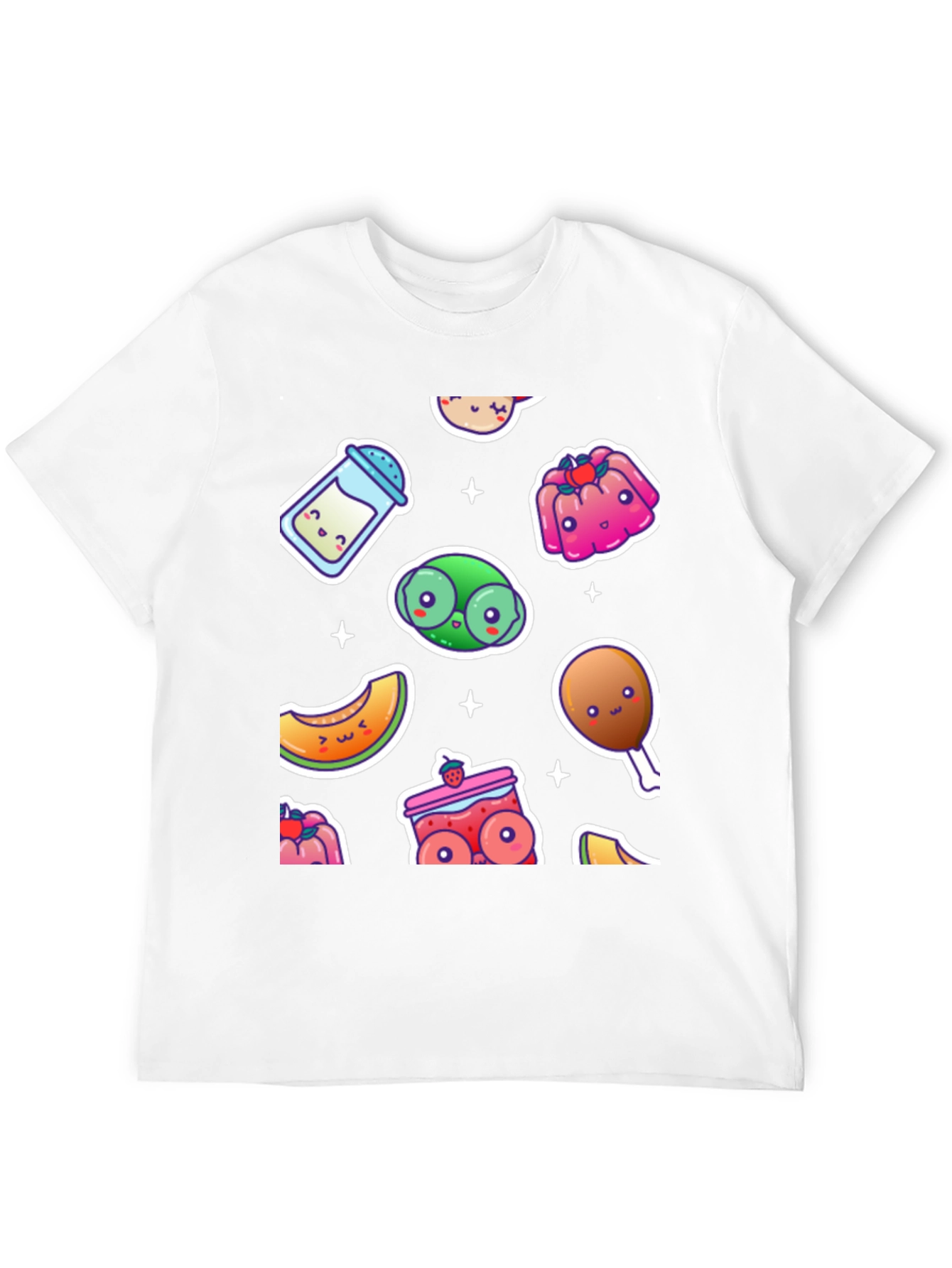Kawaii Food Pattern Black T-Shirt