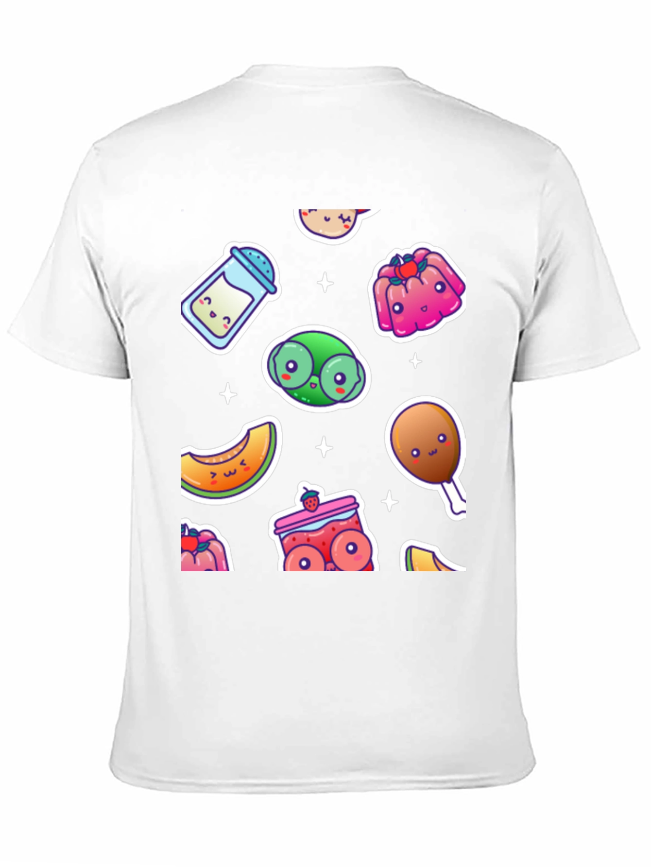 Kawaii Food Pattern Black T-Shirt