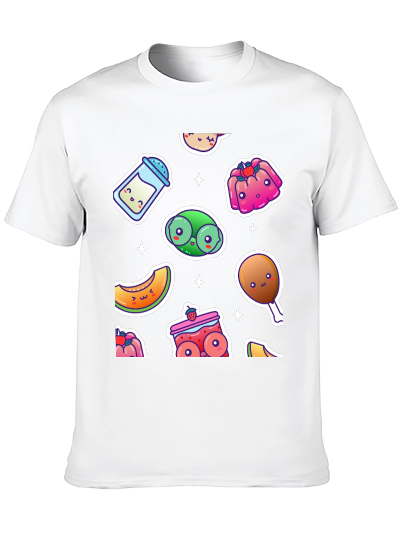 Kawaii Food Pattern Black T-Shirt