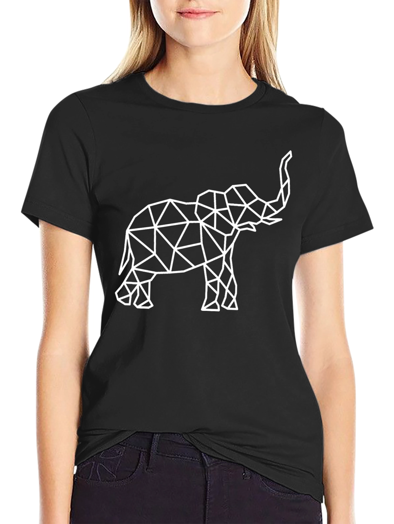 Geometric Elephant Graphic Tee - Black Cotton T-Shirt