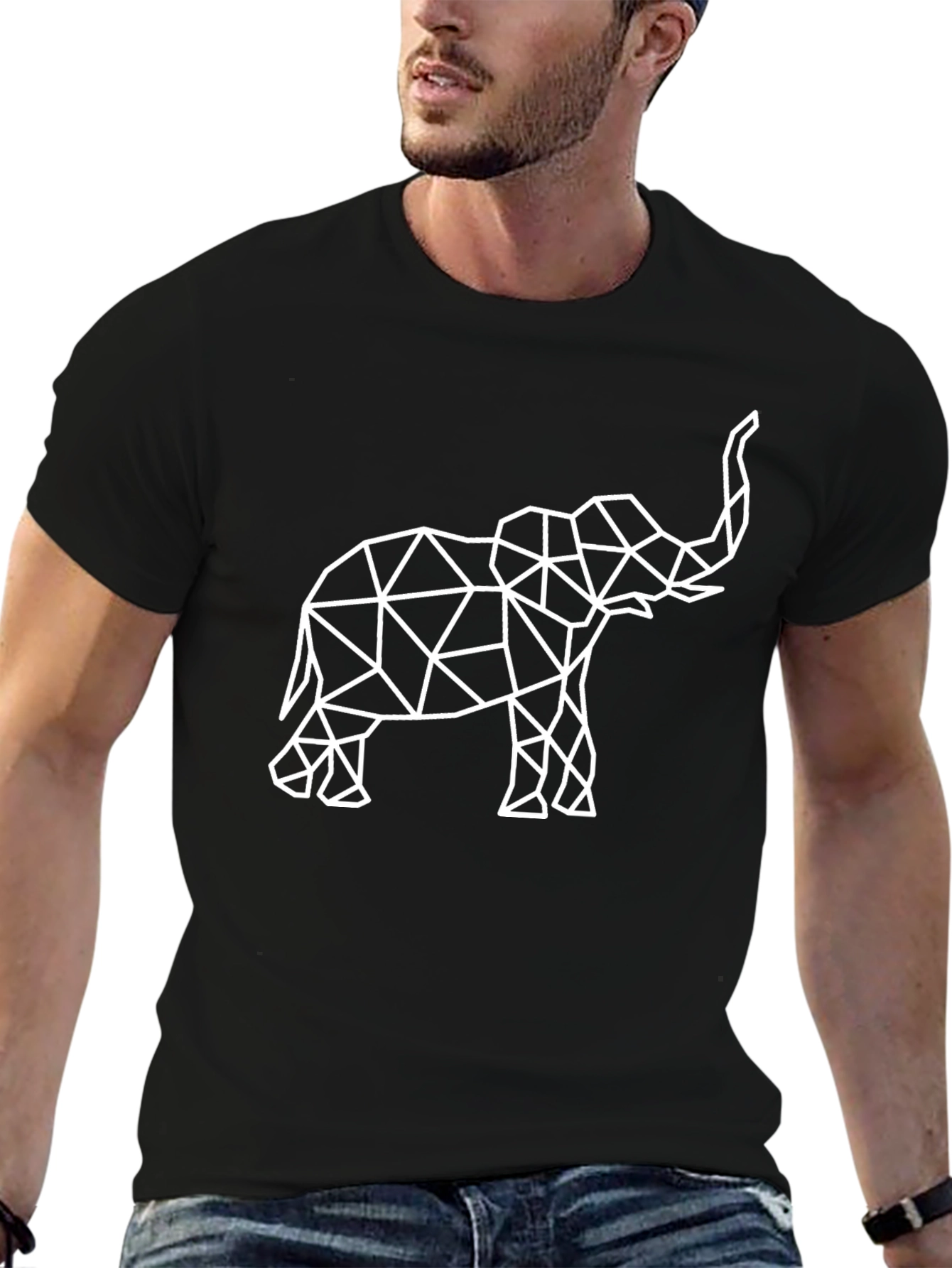 Geometric Elephant Graphic Tee - Black Cotton T-Shirt