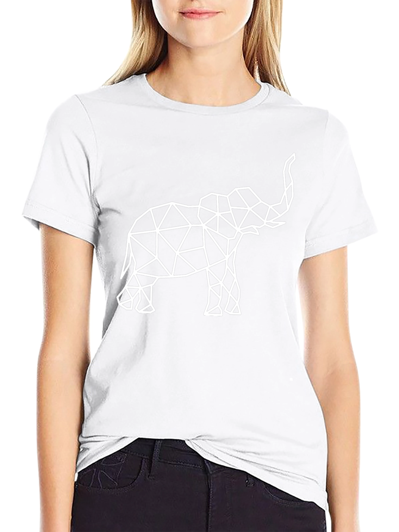 Geometric Elephant Graphic Tee - Black Cotton T-Shirt