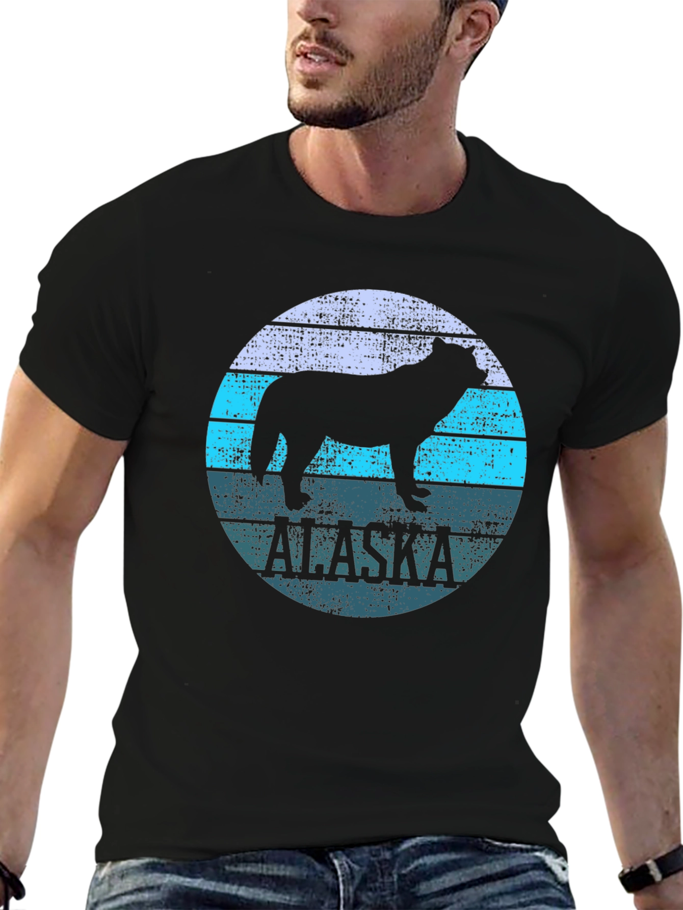 Alaska Wolf Graphic Print Black T-Shirt