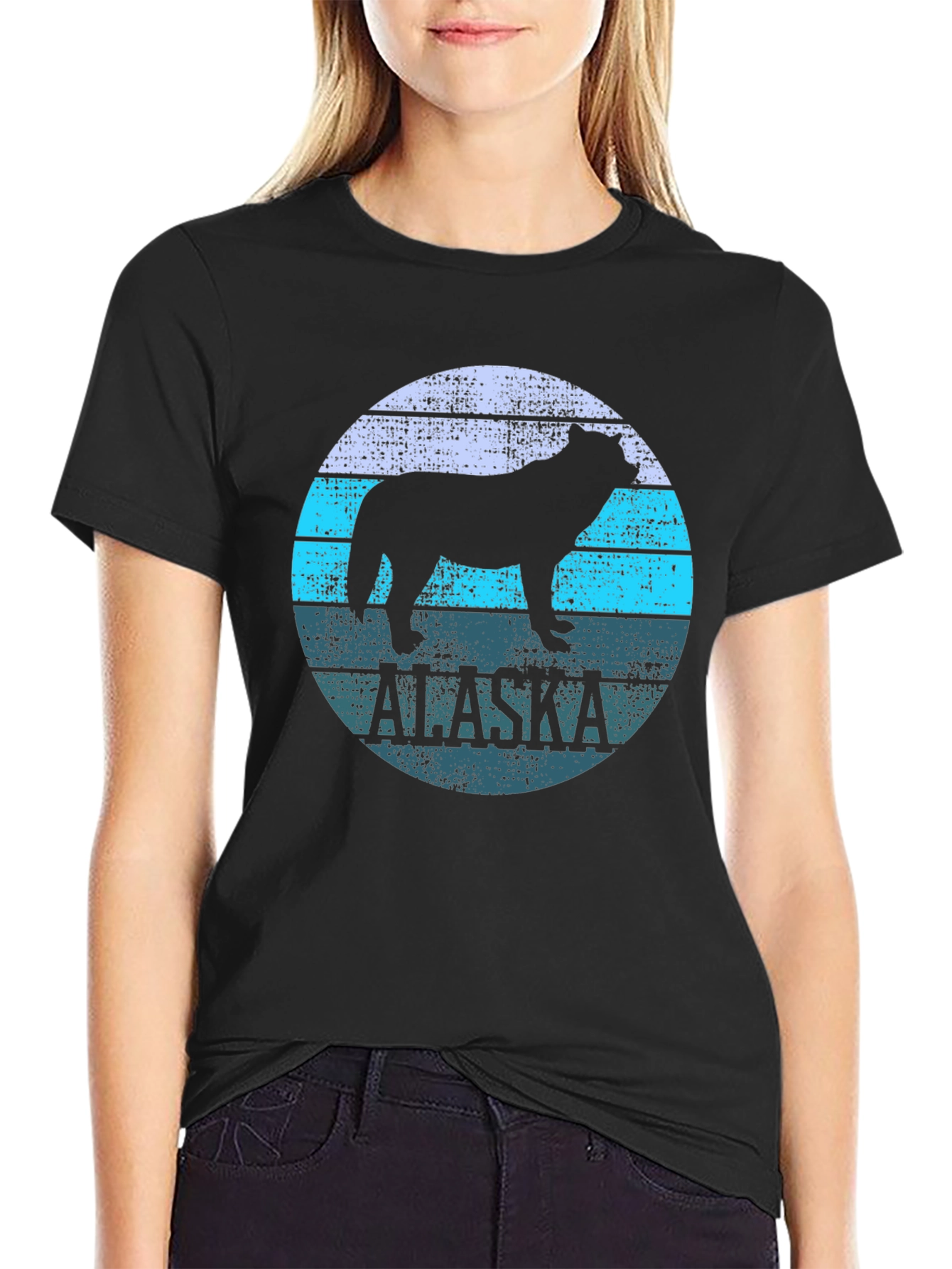 Alaska Wolf Graphic Print Black T-Shirt