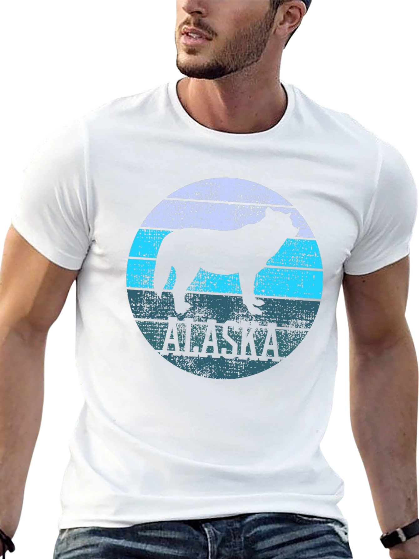 Alaska Wolf Graphic Print Black T-Shirt