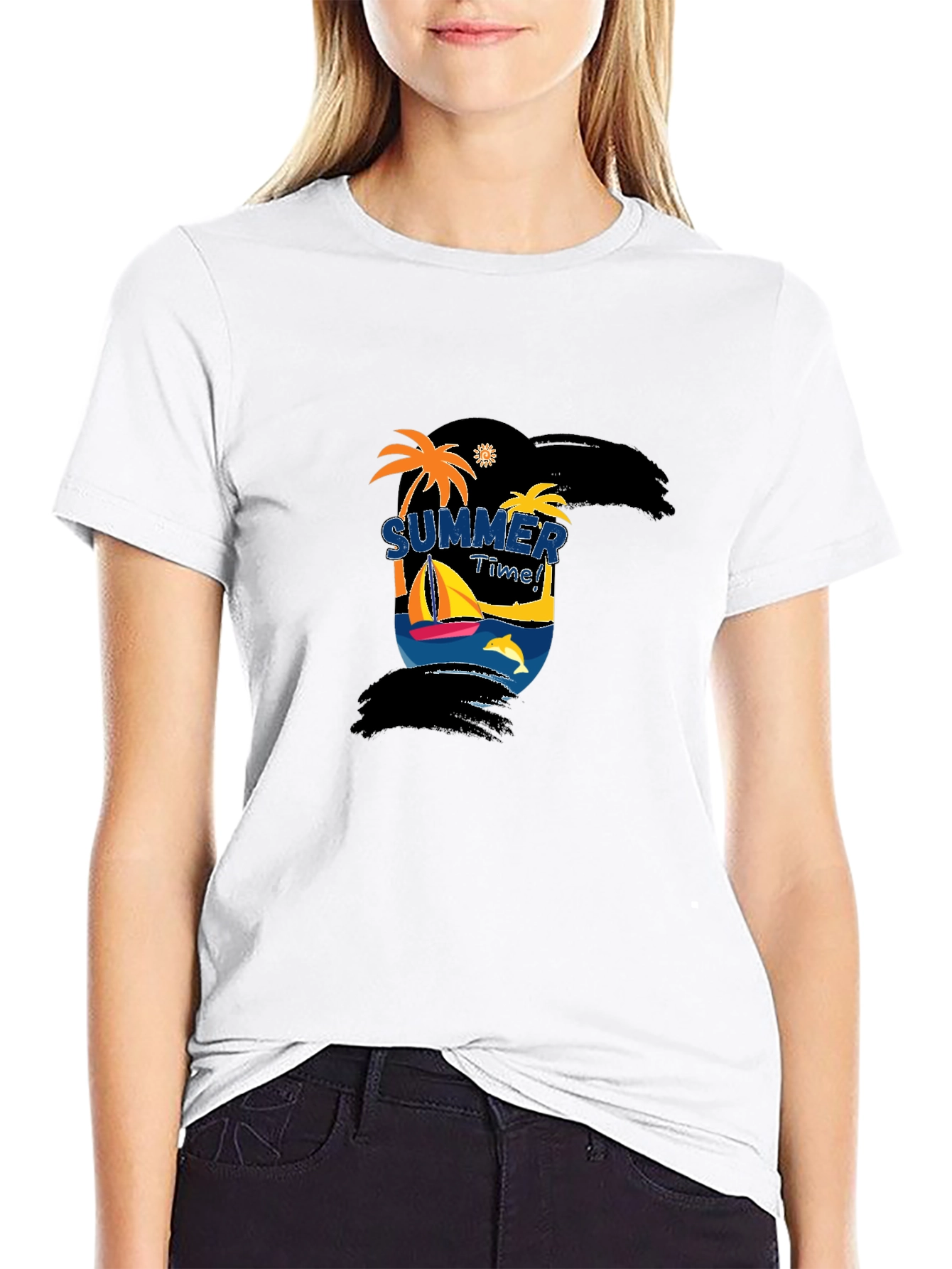 Summer Time Graphic Black T-Shirt