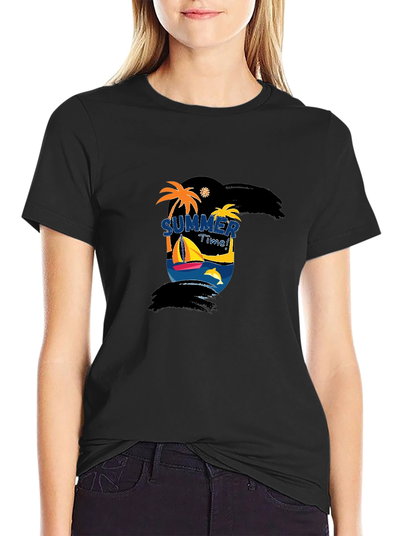Summer Time Graphic Black T-Shirt