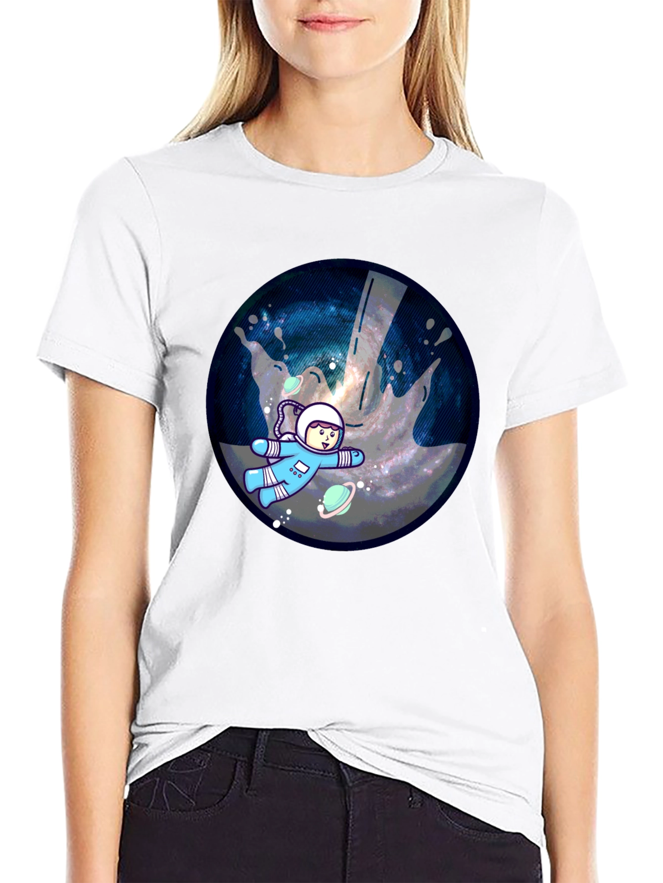 Cosmic Astronaut Graphic T-Shirt - Black