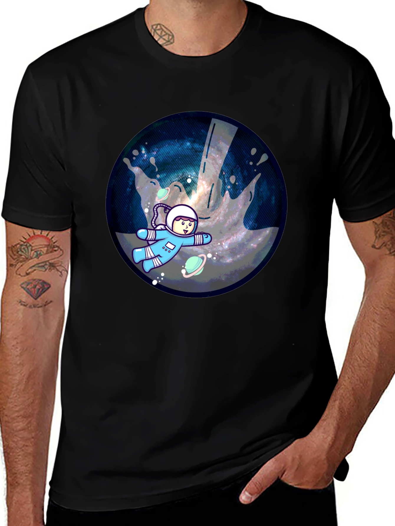 Cosmic Astronaut Graphic T-Shirt - Black