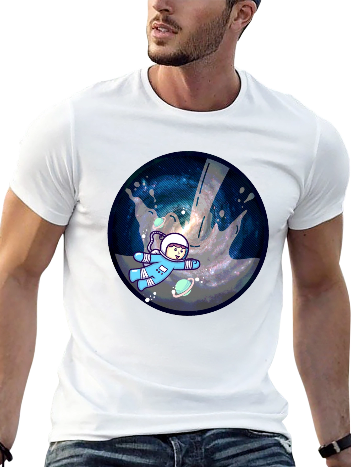Cosmic Astronaut Graphic T-Shirt - Black