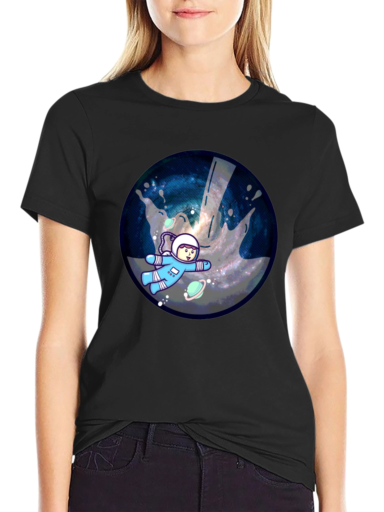Cosmic Astronaut Graphic T-Shirt - Black