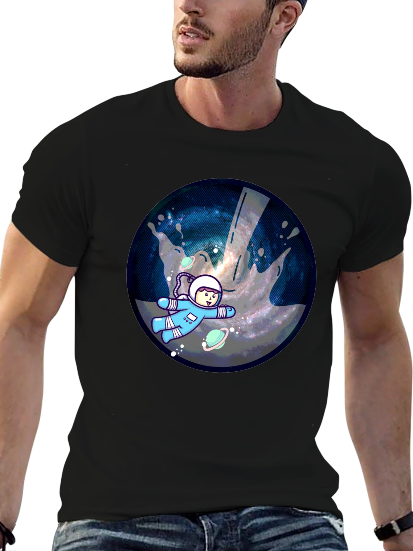Cosmic Astronaut Graphic T-Shirt - Black