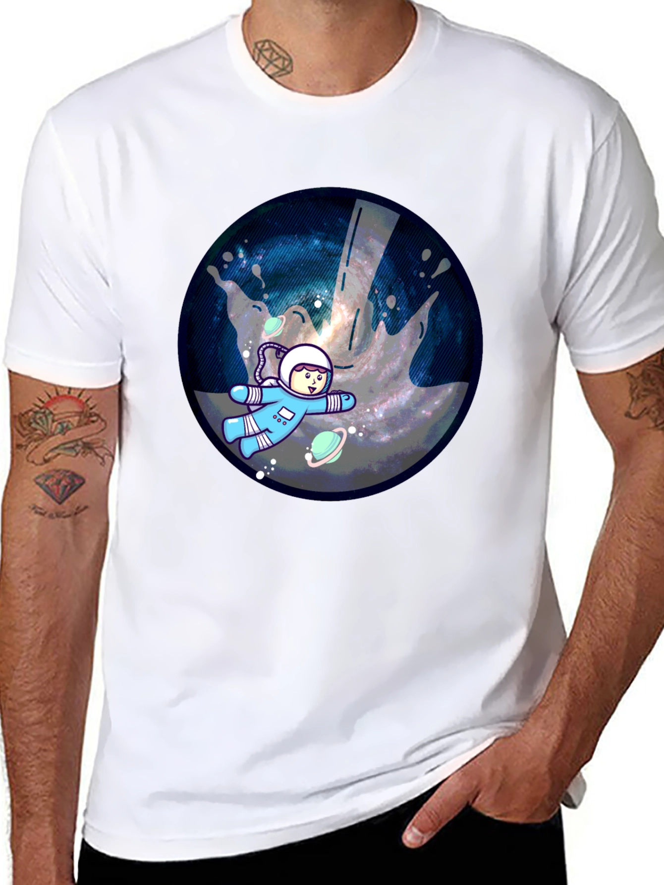Cosmic Astronaut Graphic T-Shirt - Black