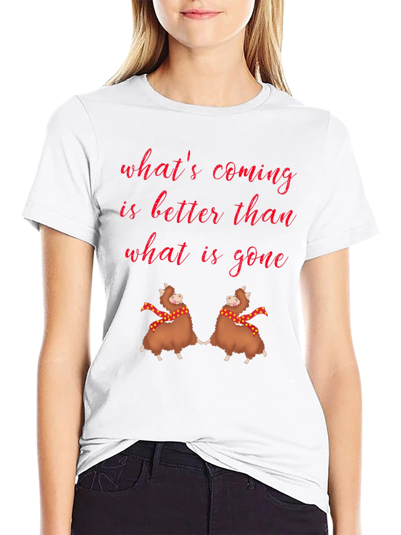 Whimsical Alpaca Graphic Tee - Whats Coming is Better!