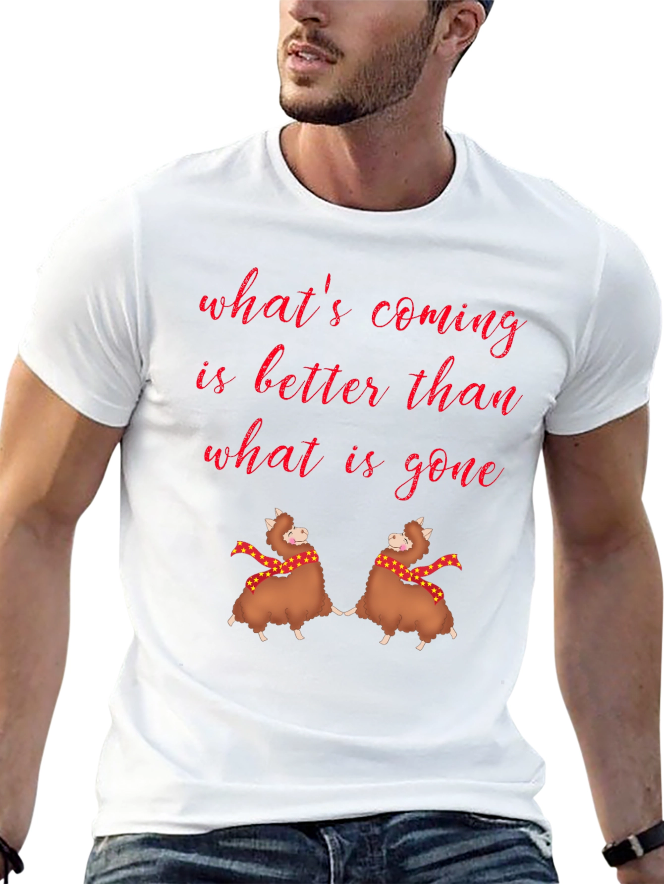 Whimsical Alpaca Graphic Tee - Whats Coming is Better!
