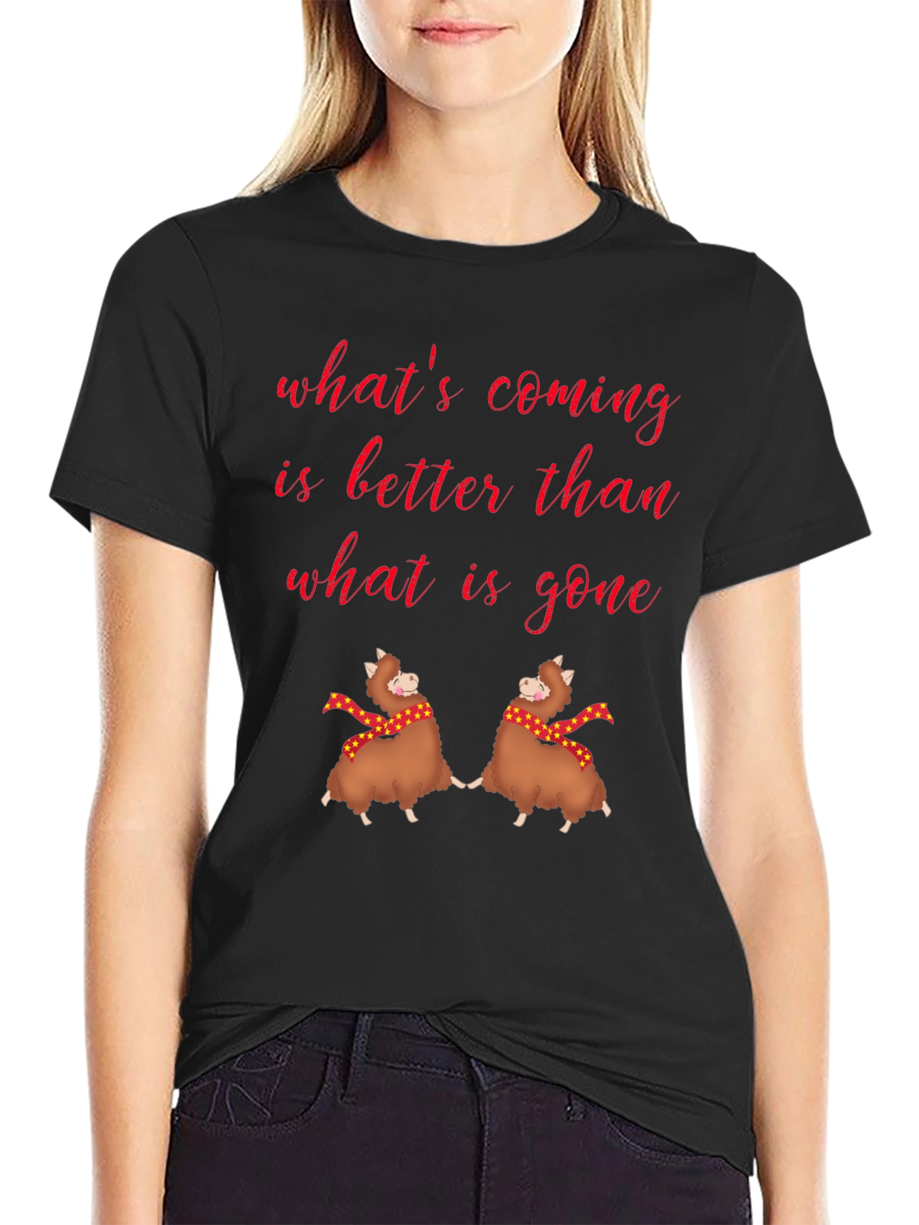 Whimsical Alpaca Graphic Tee - Whats Coming is Better!
