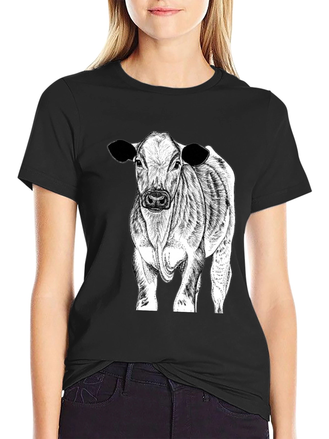 Cow Graphic Tee - Black Cotton Blend