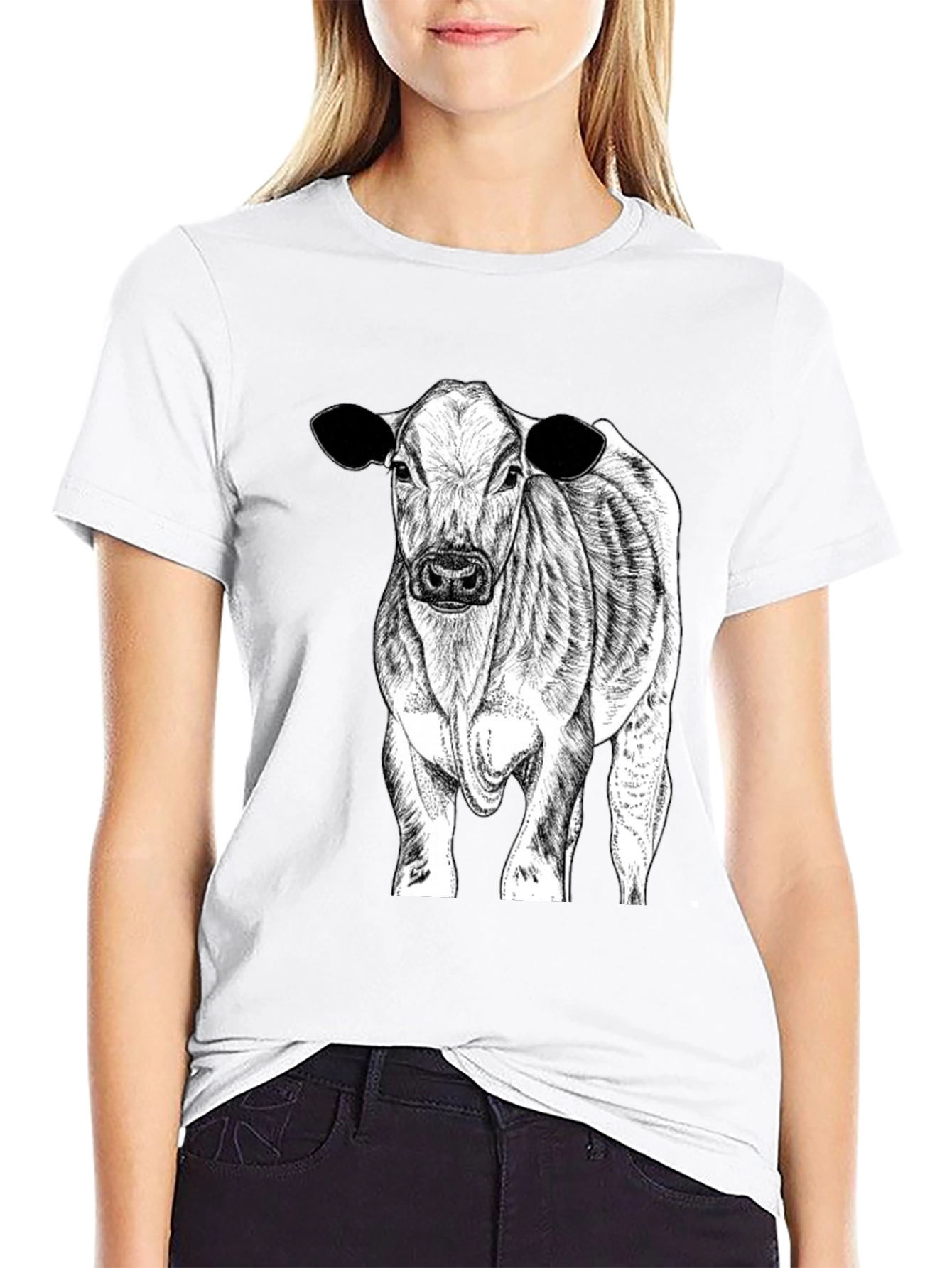 Cow Graphic Tee - Black Cotton Blend