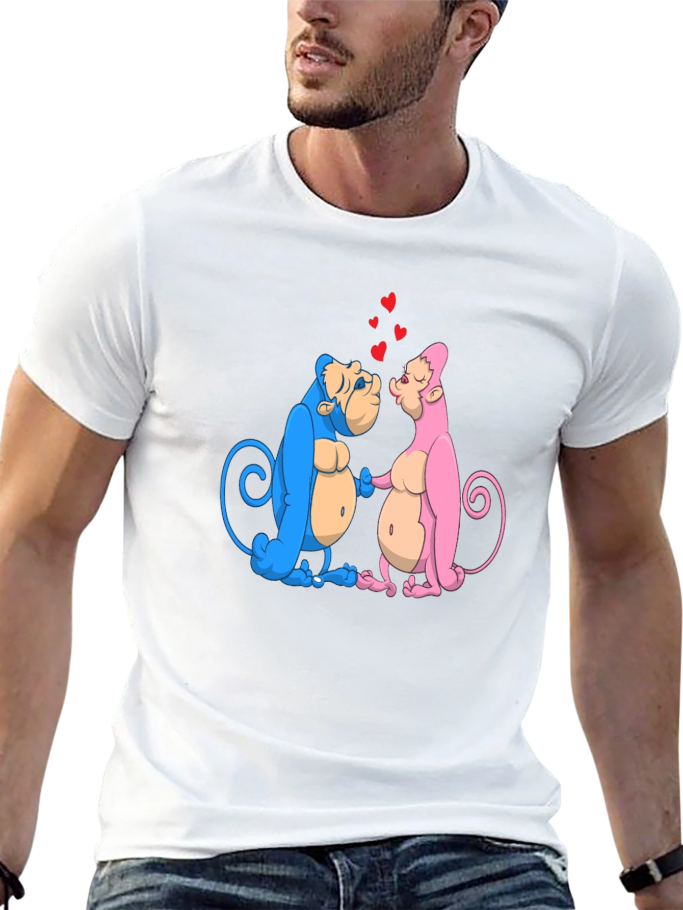 Kissing Monkeys Graphic Tee - Black Cotton Blend Shirt