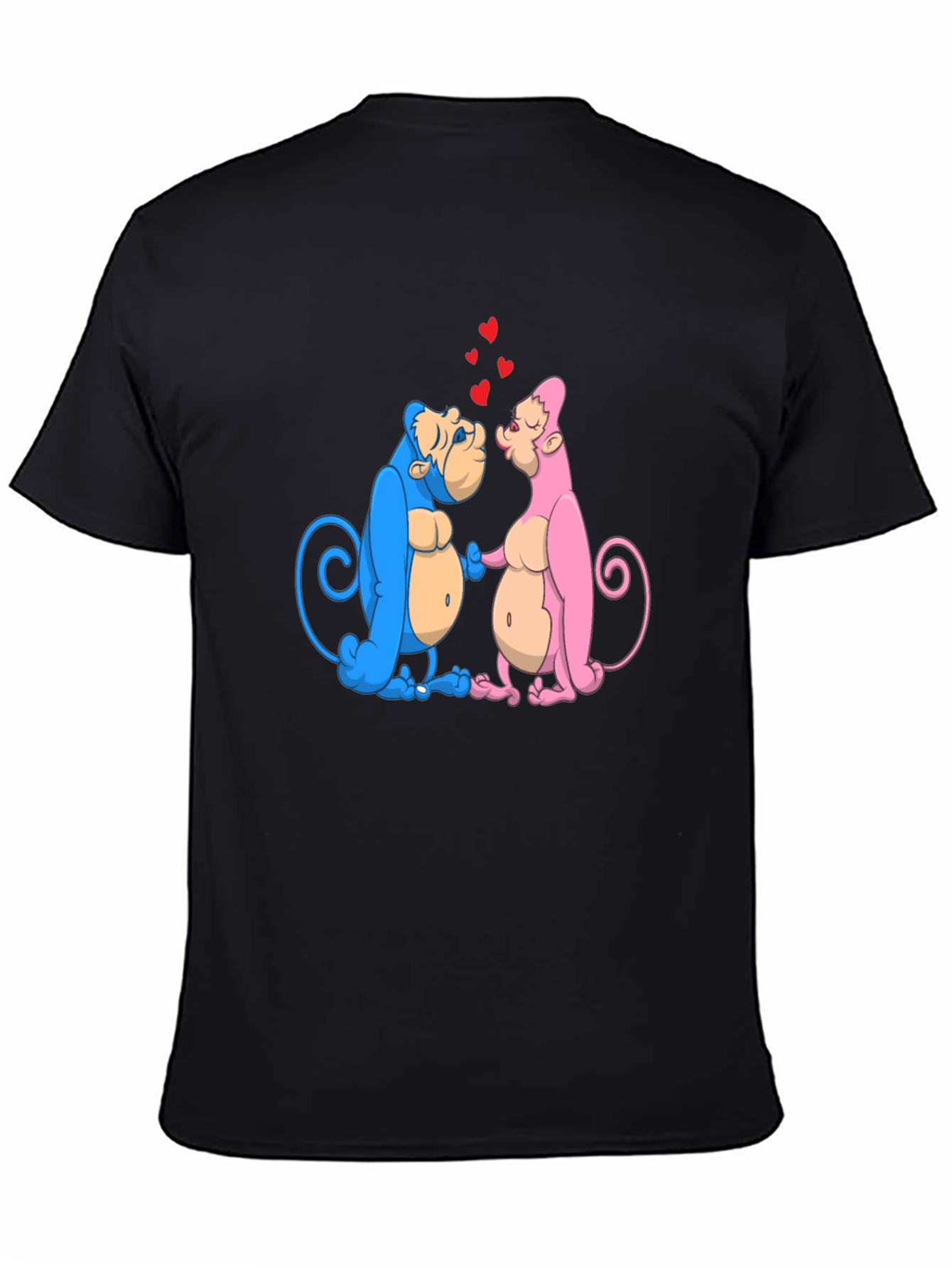 Kissing Monkeys Graphic Tee - Black Cotton Blend Shirt