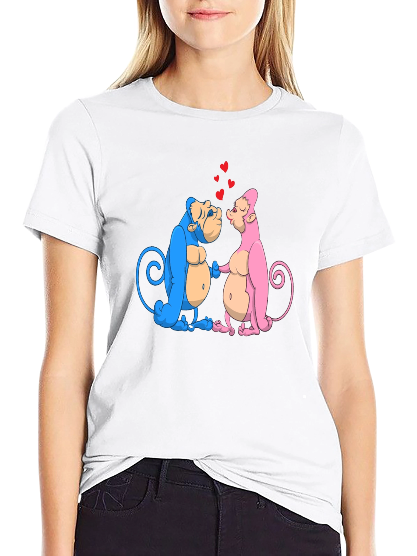 Kissing Monkeys Graphic Tee - Black Cotton Blend Shirt