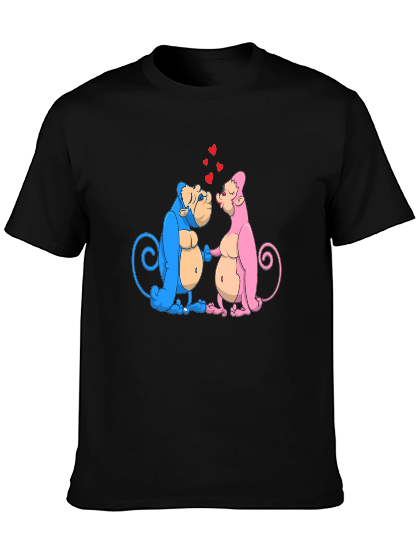 Kissing Monkeys Graphic Tee - Black Cotton Blend Shirt