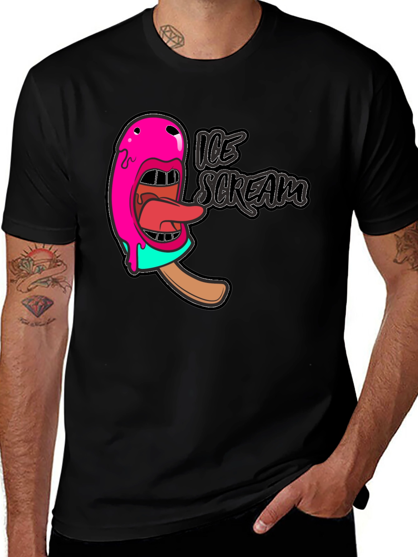 Ice Scream Graphic T-Shirt - Black Cotton Tee