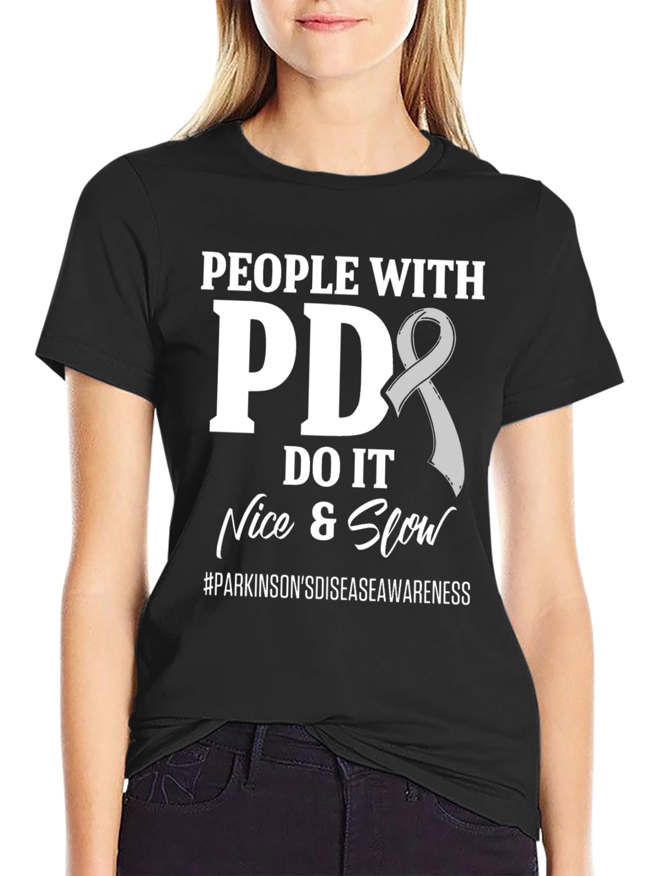 PD Awareness T-Shirt: Nice & Slow Parkinsons Design