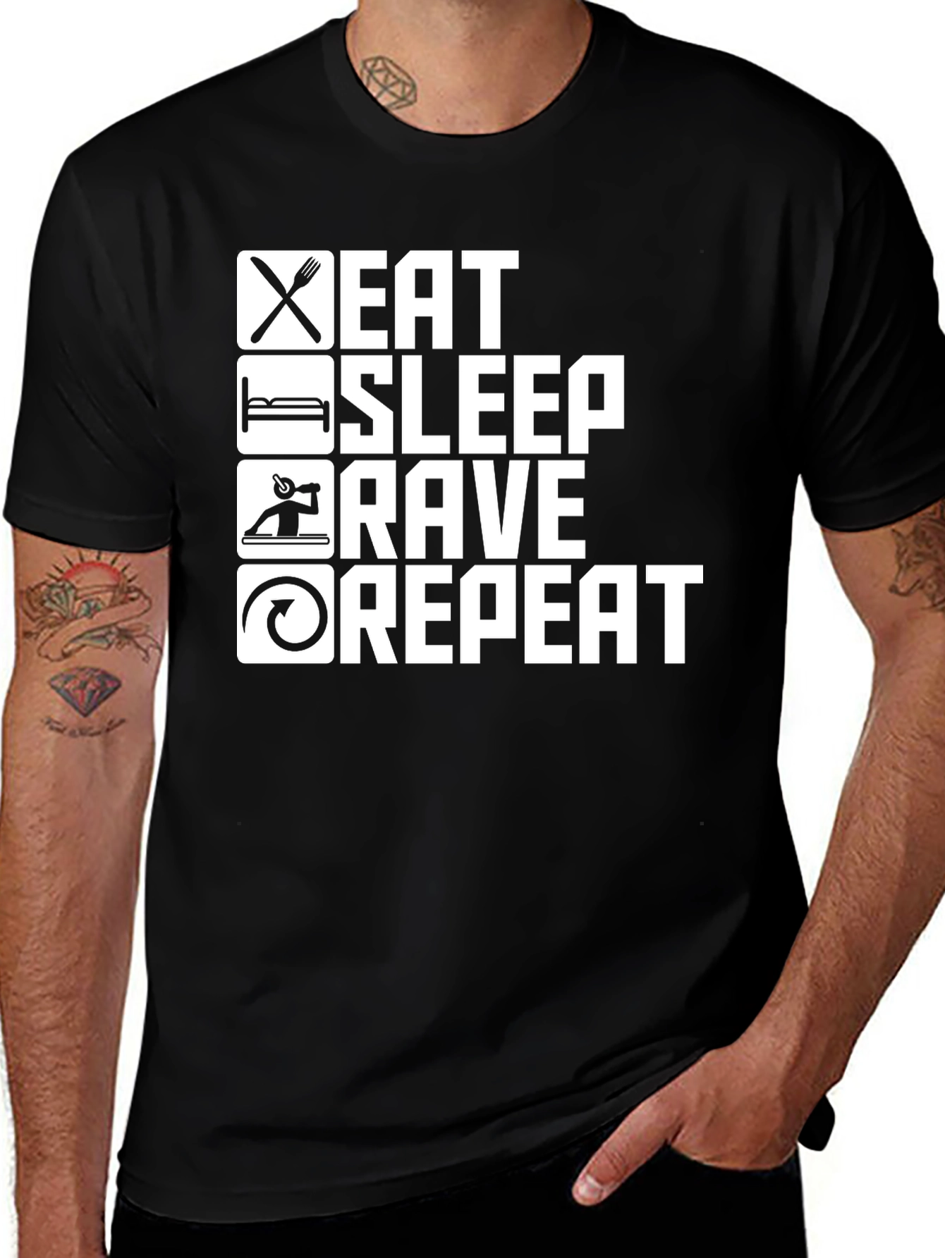 Eat Sleep Rave Repeat T-Shirt - Black