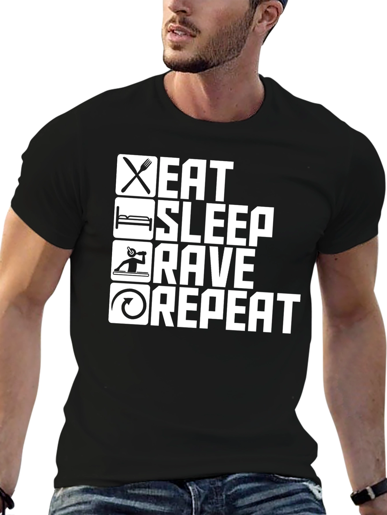 Eat Sleep Rave Repeat T-Shirt - Black