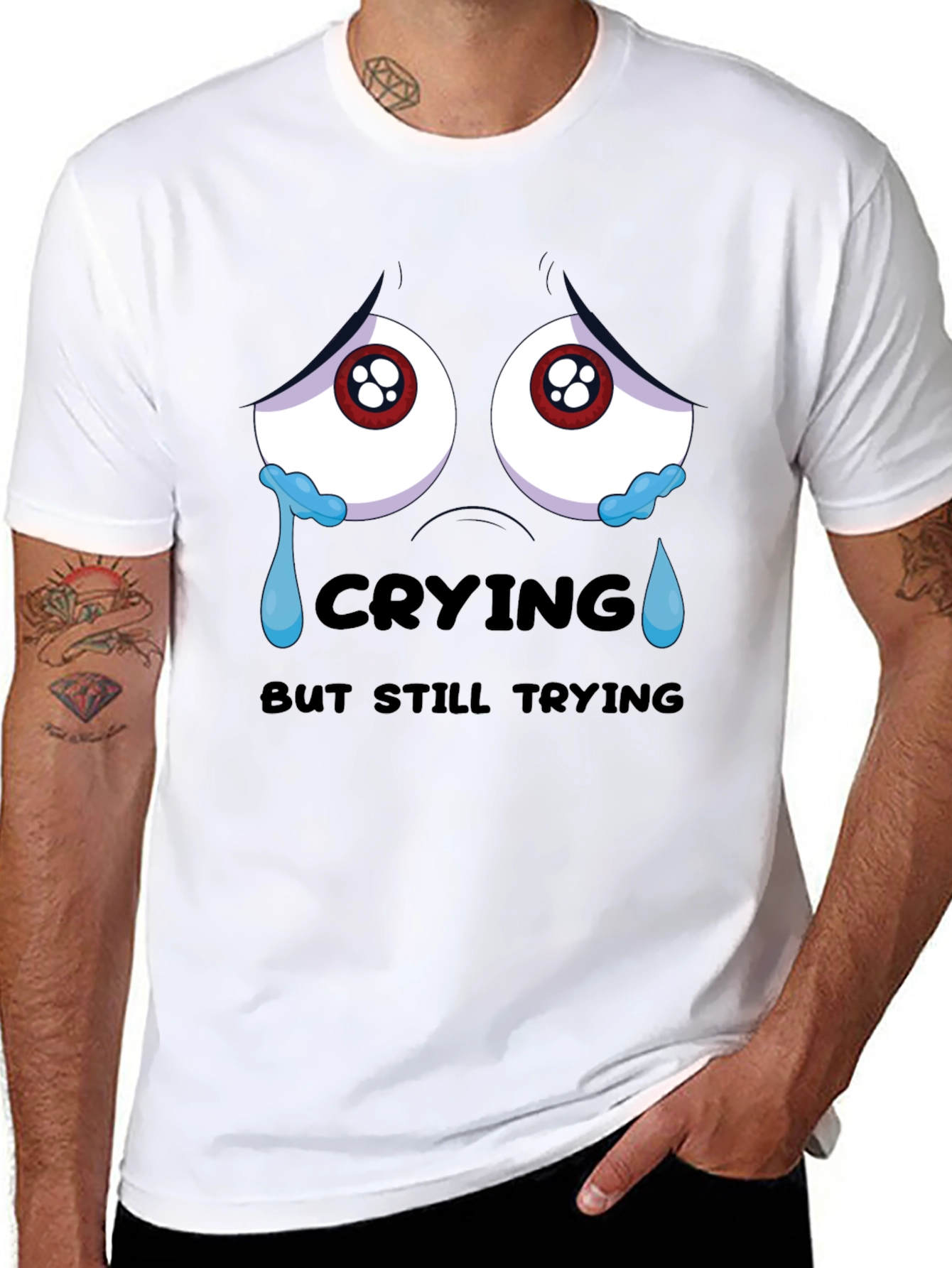 Crying But Still Trying Black T-Shirt
