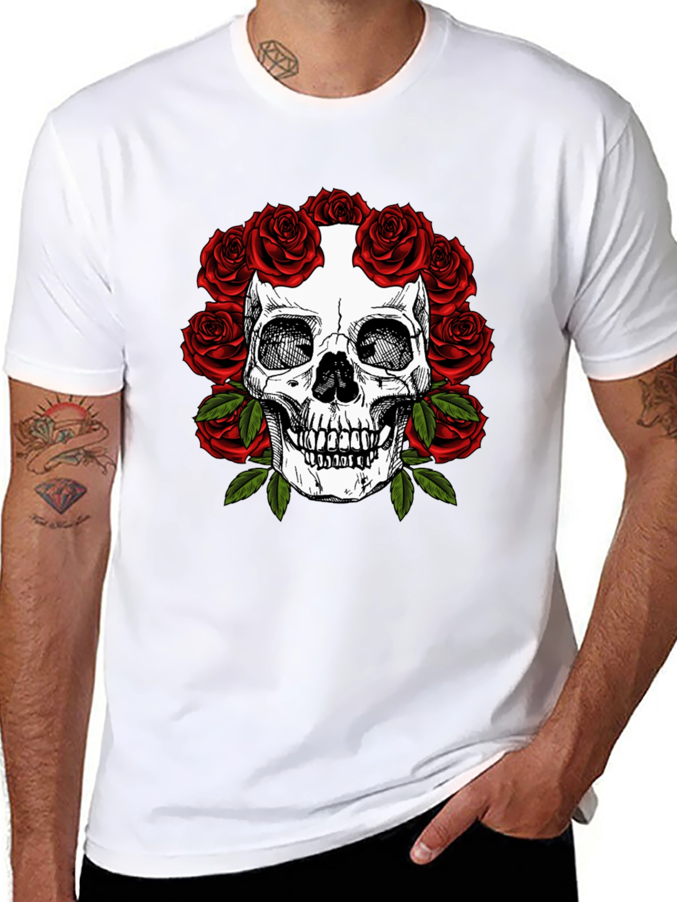 Skull & Roses Graphic Tee - Dark Aesthetic Fashion