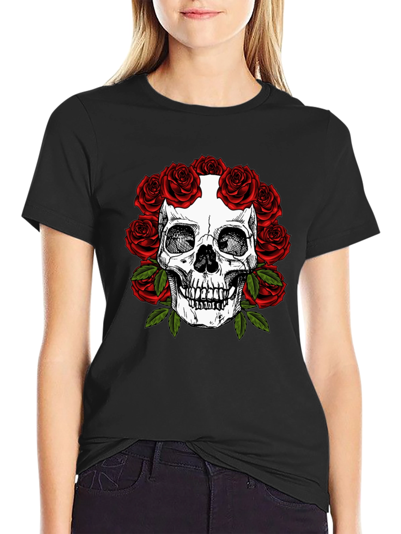 Skull & Roses Graphic Tee - Dark Aesthetic Fashion