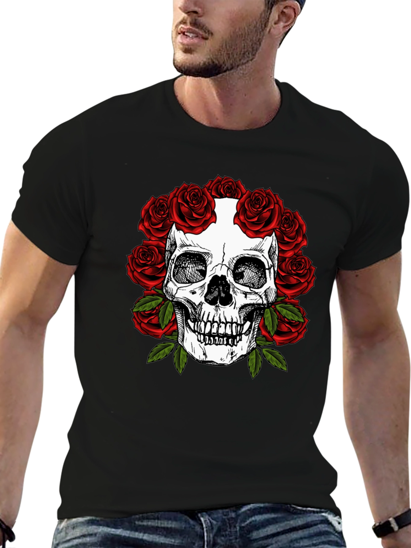 Skull & Roses Graphic Tee - Dark Aesthetic Fashion