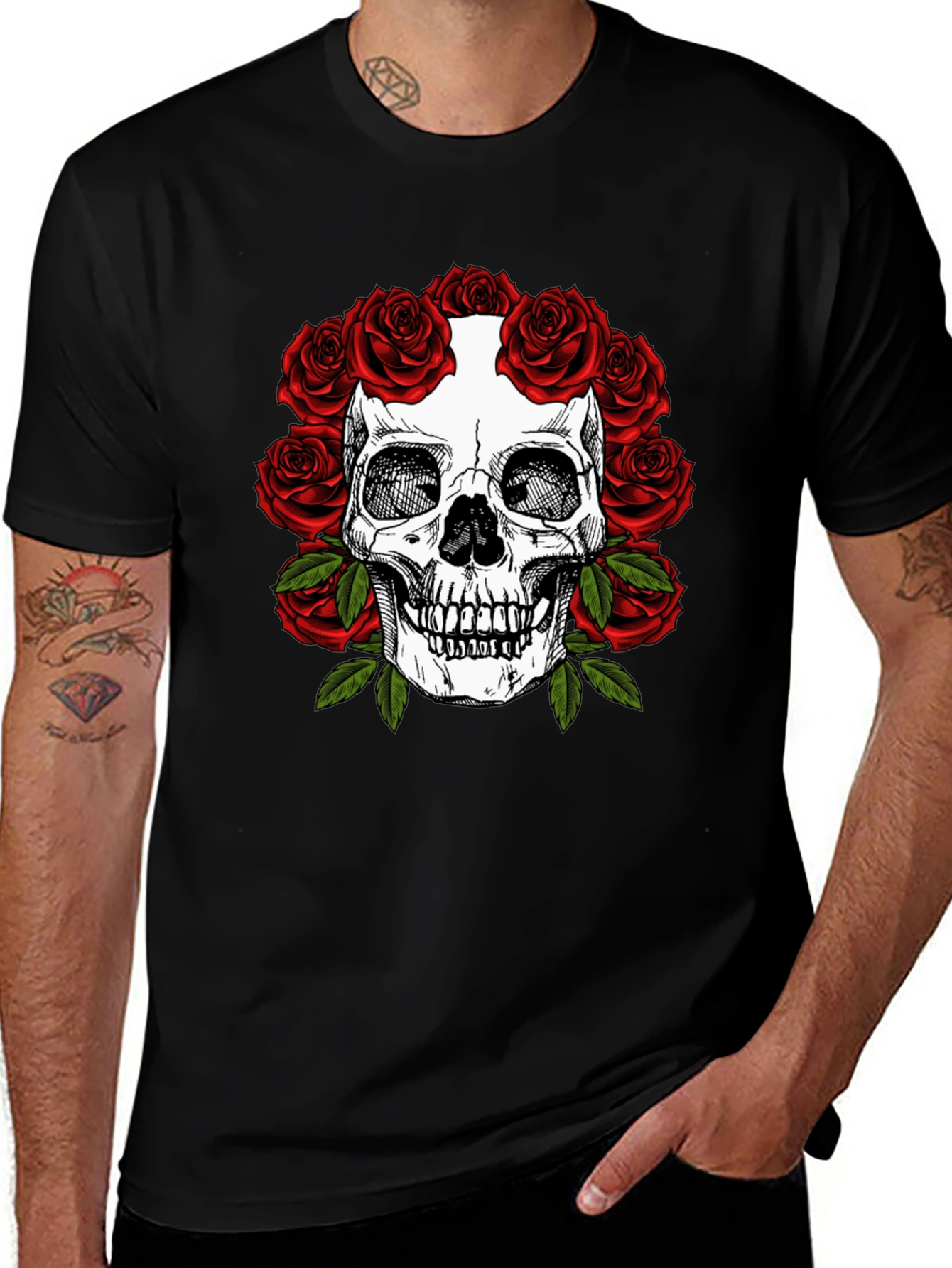 Skull & Roses Graphic Tee - Dark Aesthetic Fashion