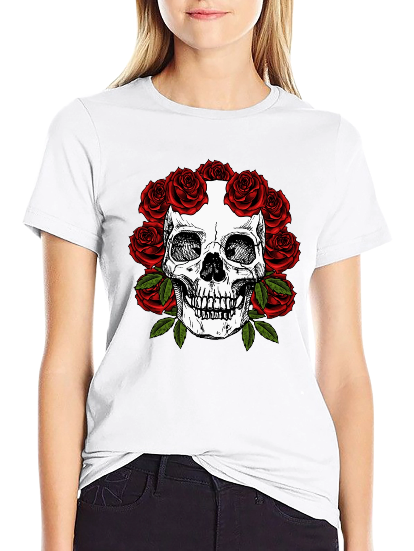 Skull & Roses Graphic Tee - Dark Aesthetic Fashion