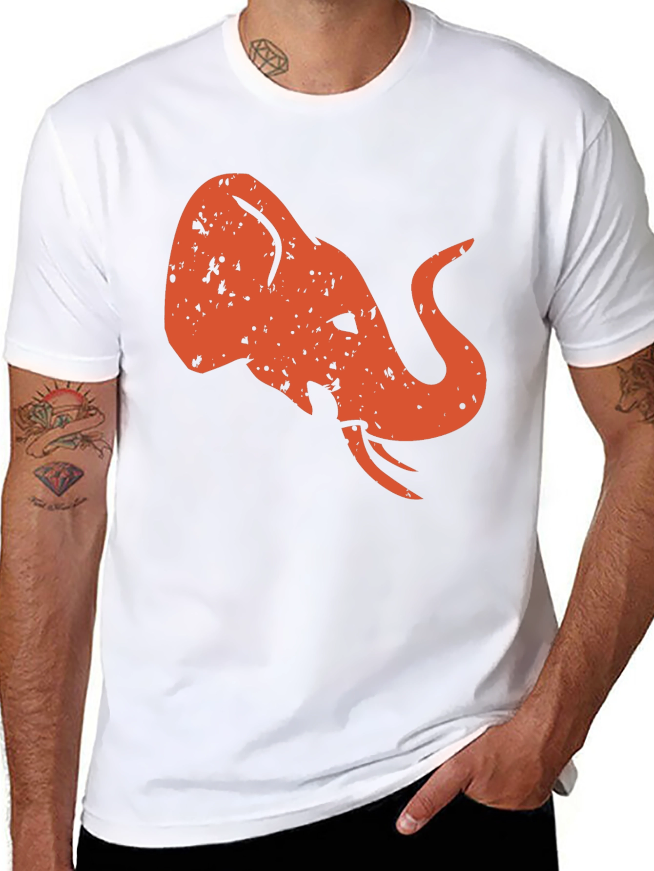Retro Elephant Graphic Tee - Black Cotton Shirt