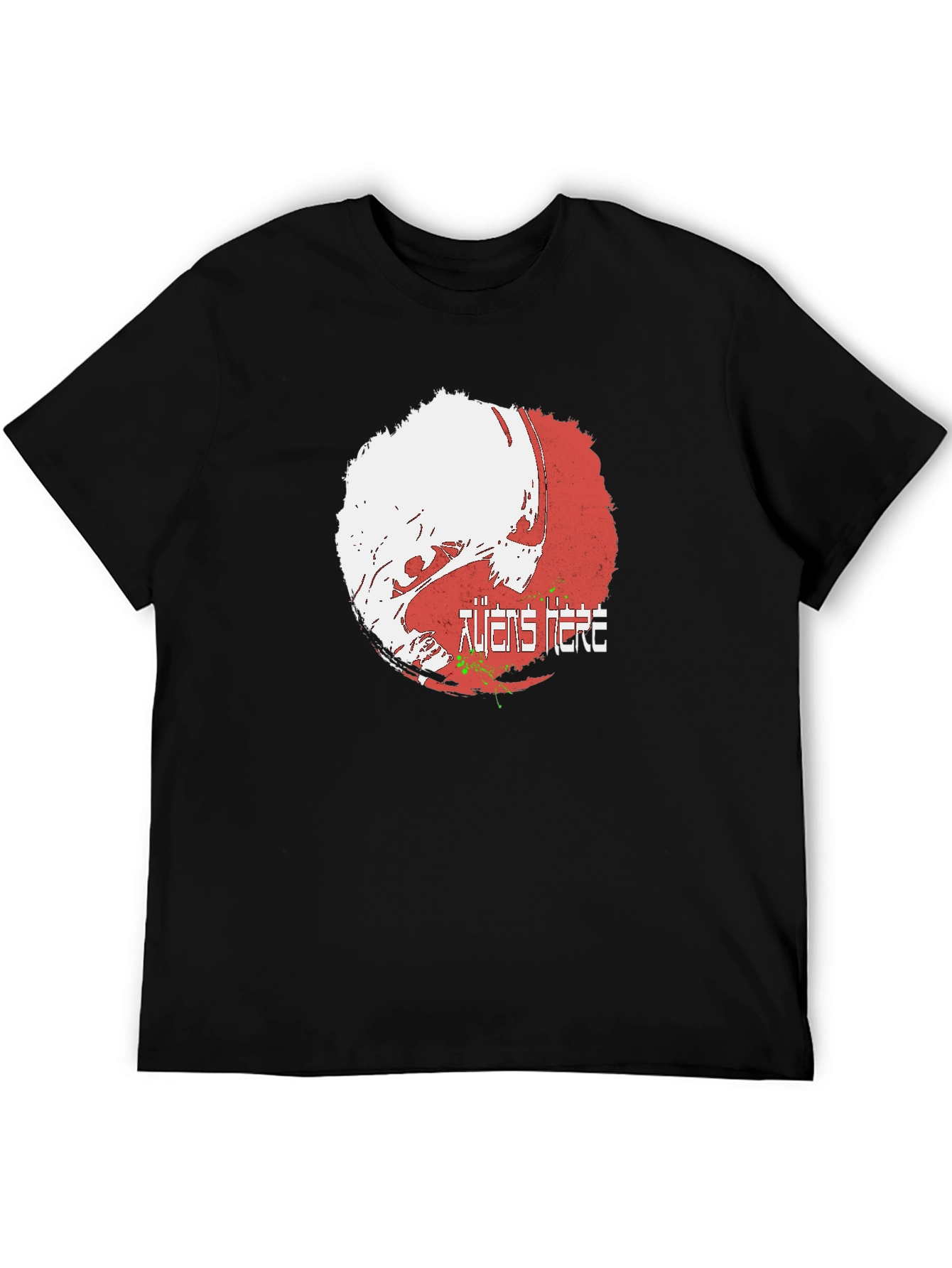 Aliens Here Black T-Shirt - Unique Design