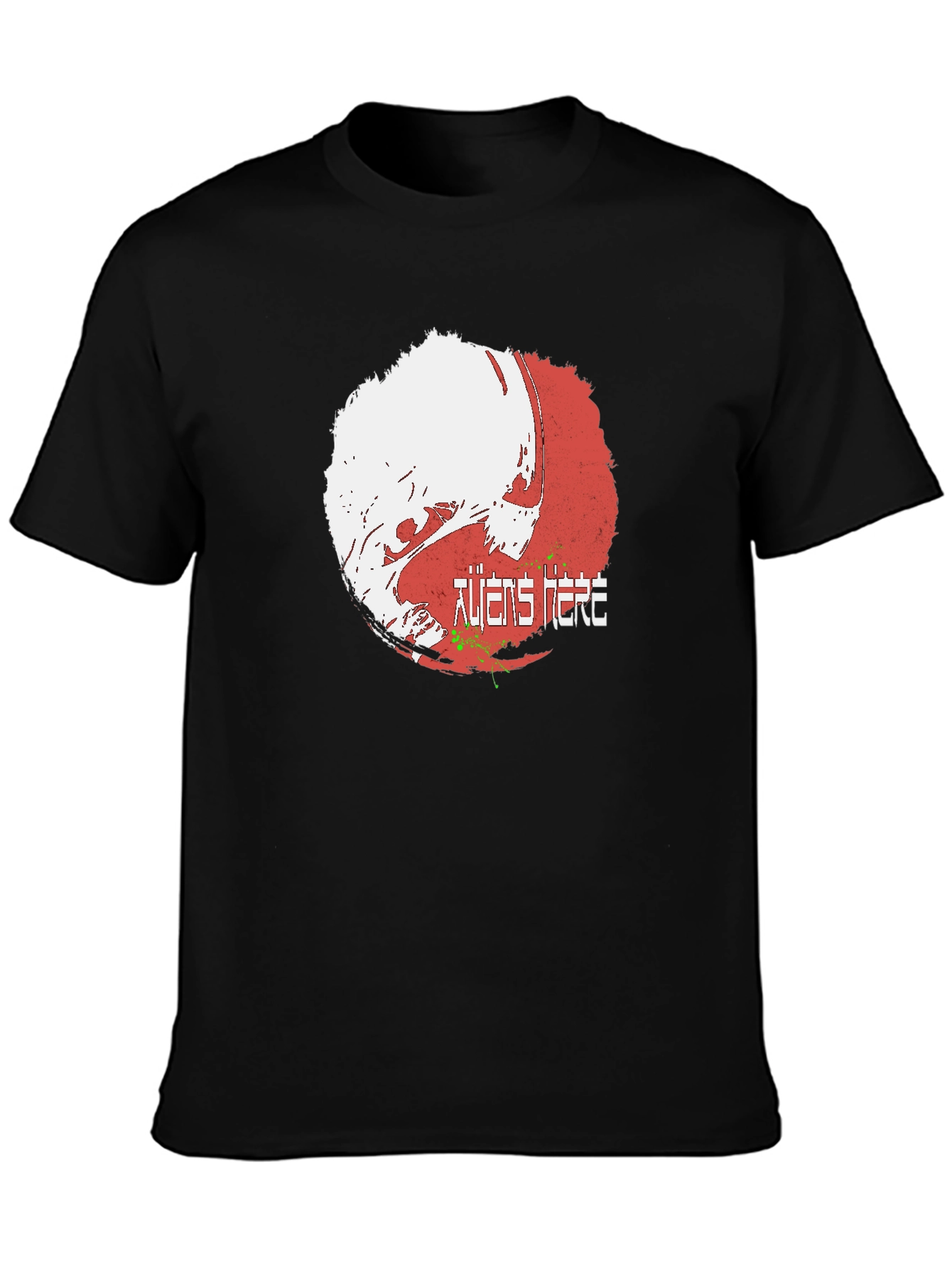 Aliens Here Black T-Shirt - Unique Design