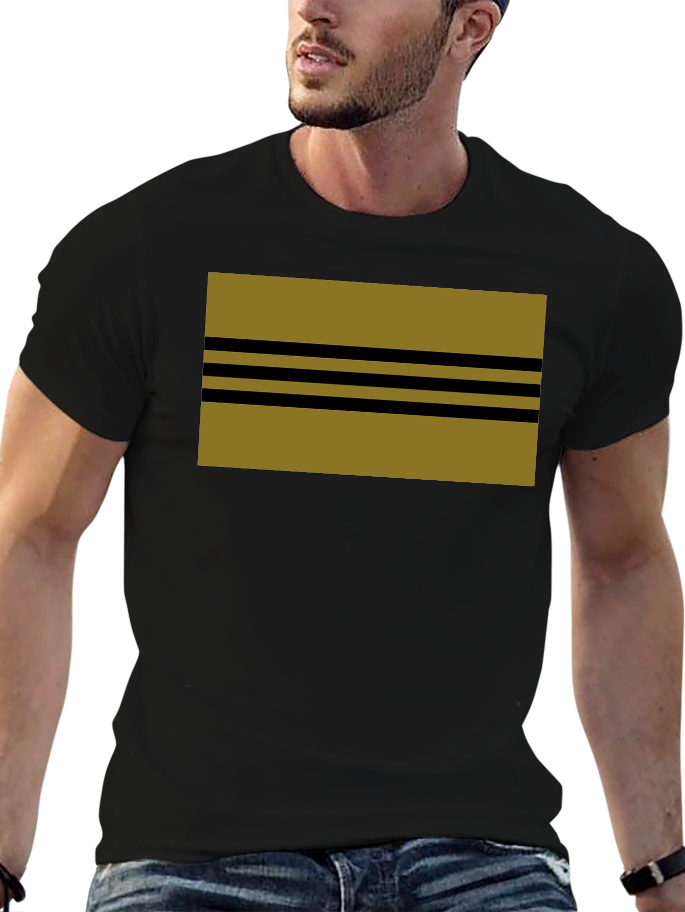 Striped Graphic Tee - Black Cotton Blend