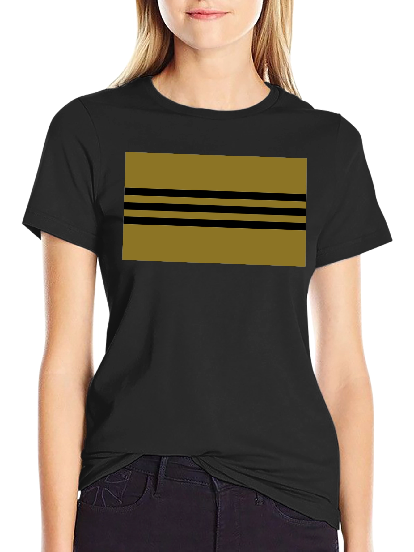 Striped Graphic Tee - Black Cotton Blend