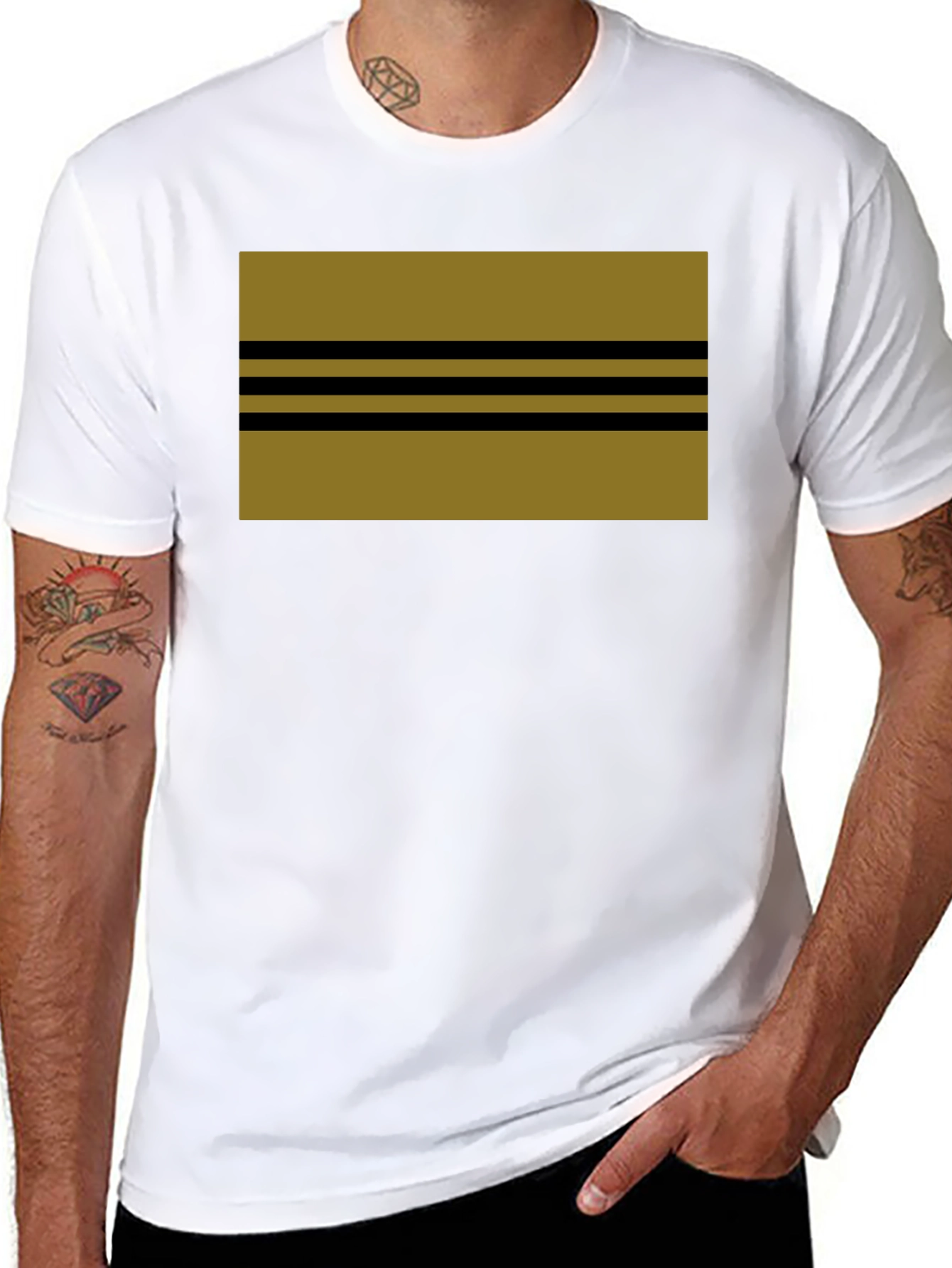 Striped Graphic Tee - Black Cotton Blend