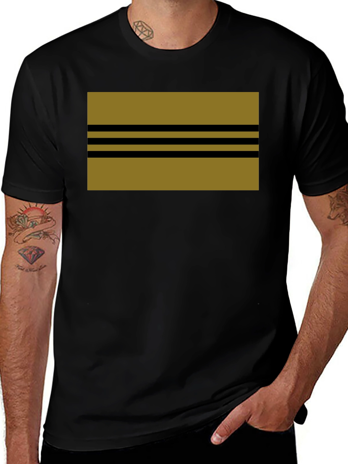 Striped Graphic Tee - Black Cotton Blend