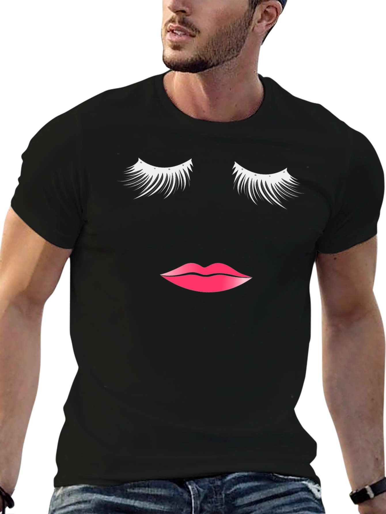 Eyelash & Lips Graphic Tee - Stylish Black T-Shirt